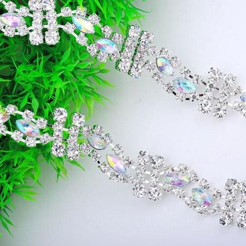 5Yards Crystal Rhinestone Trim DIY Sew On Silver Plating Strass Metal Diamond Chains Rhinestone Trimming Clothing Accessories