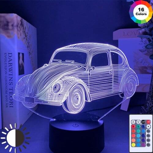 Acrylic 3D Lamp Car Volkswagen Beetle Model Colorful Nightlight for Kids Child Bedroom Decor Battery Powered Led Night Light
