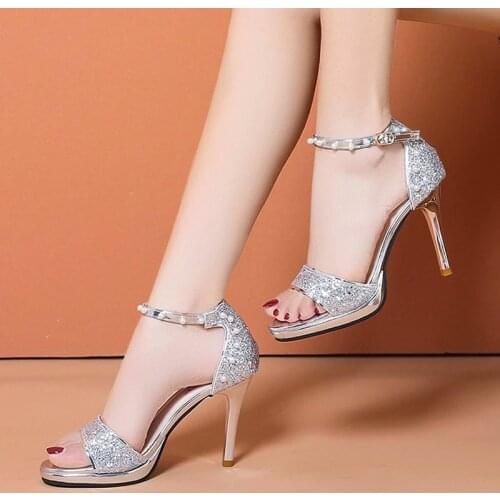 Wedding shoes bride gold silver shoes women summer high heels sandals women pointed toe heels dress shoes womens pumps