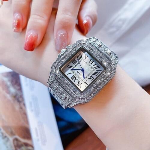 Elegant Watch Women Gift Retro Fashion Female Sports Watch Stainless Steel Wristwatch Rhinestone Inlay Dial Roman Numerals Clock