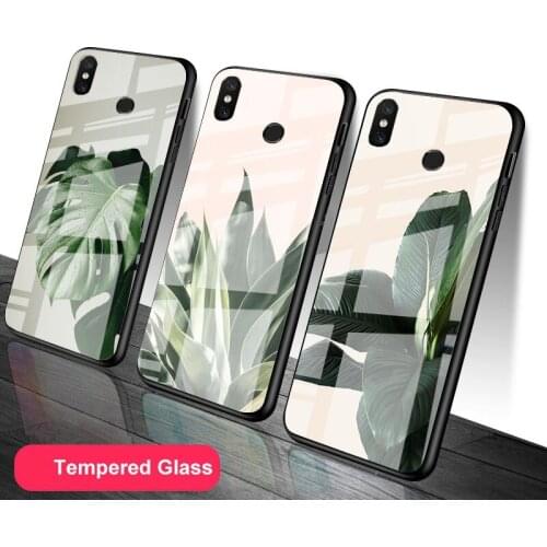 Green Plant Leaf Tempered Glass Phone Case For Redmi Note 5 6 7 8 9 Pro Note8T Note9S Redmi8 9 Cover Shell