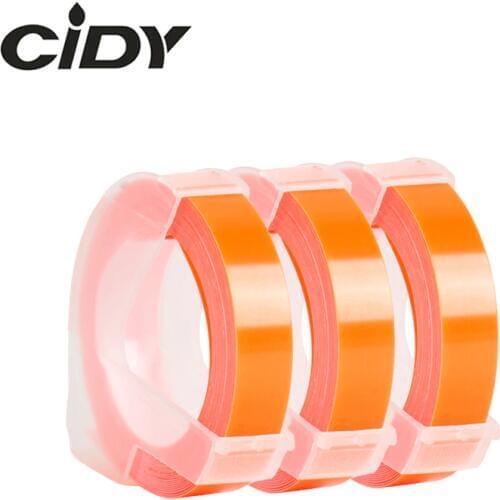 CIDY 3 rolls 6/9/12MM Dymo 3D Plastic Fluorescent Orange Embossing Tape for Label Maker DYMO 1011 1610 12965 MOTEX E101