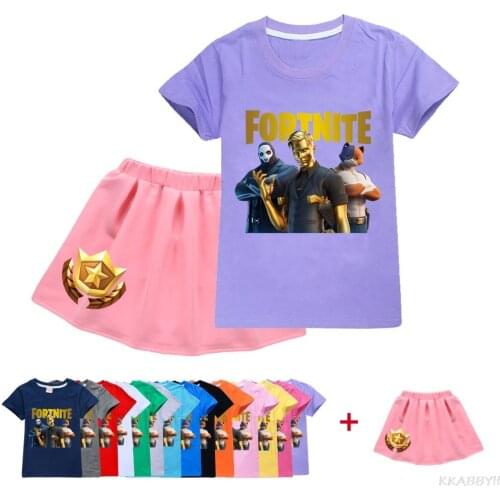 Fortnites Baby Lovely Cartoon Doll Girls Clothes Set T shirt + skirt Cute Princess Clothes Suits For Girls Dress