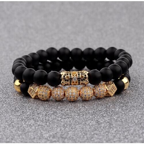 Amader 8MM Luxury Men Bracelet Pave CZ Column Elastic Charm Bracelets&Bangles With Stone Bead Bracelet For Women Jewelry Gift