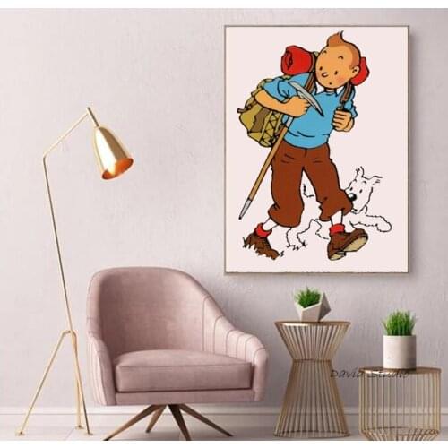 Hand Made Oil Painting The Adventures of Tintin Modern Art Artworks Funny TinTin Cartoon On Canvas For Kids Room