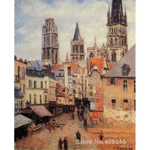 Canvas Art Reproduction Rue de l epicerie at Rouen on a Grey Morning Camille Pissarro Paintings hand-painted High quality
