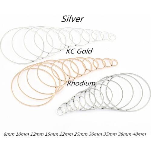 Wholesale 8mm 10mm 12mm 15mm 22mm 25mm 30mm 35mm 38mm 40mm KC Gold/Rhodium/Silver Round Copper Closed Ring Diy Findings