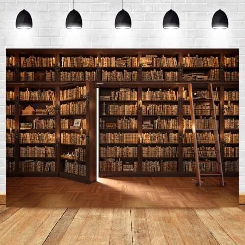Laeacco Library Old Wooden Bookshelf Books Ladder Child Study Portrait Photography Background Photographic Backdrop Photo Studio