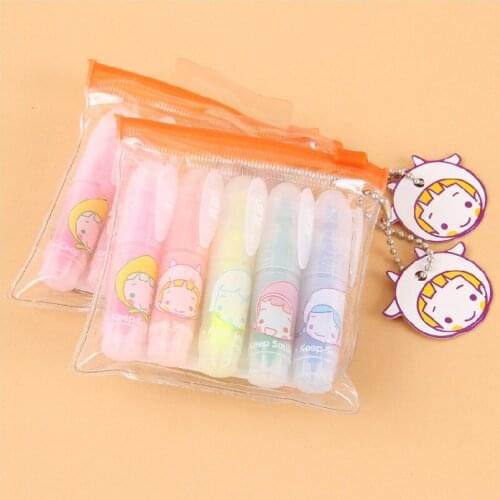 Cute and Compact Highlighter Good Mood Marker Pen Mini Pocket 5 Pack Student Color Marker Pen Stationery Small Marker Pen