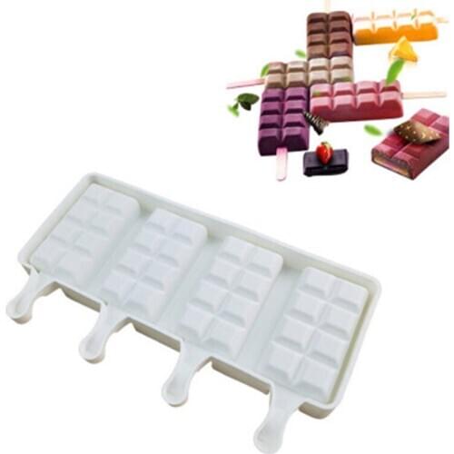 4 Cavities Divided Shape Ice Cream Bar Mold Set DIY Handmade Chocolate Ice Lolly Popsicle Maker Molds Nonstick Ice Molds