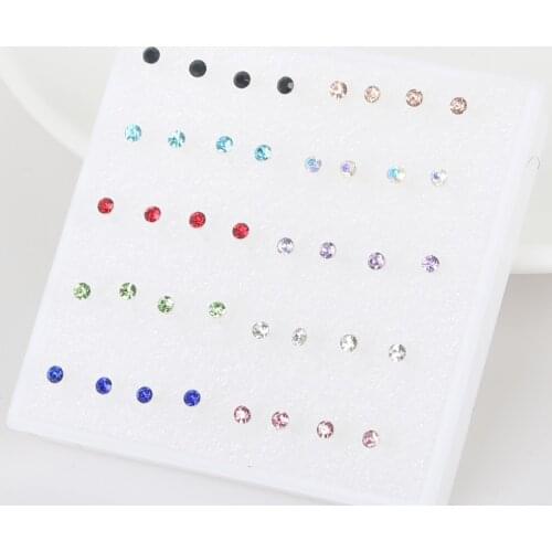 2019 New Arrival Stud Earring Set Korean Rhinestone Hypoallergenic Mixed Color Earrings Birthday Party Wedding Jewelry 2MM 40PCS