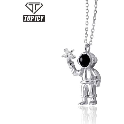 New Arrival Latest Design Top Icy 925 Silver Gold Plated Jewelry Cute Astronaut Pendant Necklace With Star