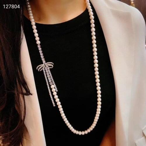 Top Sale Long pearl necklace princess style bowknot zircon micro-set for women cute style necklace party gift jewelry