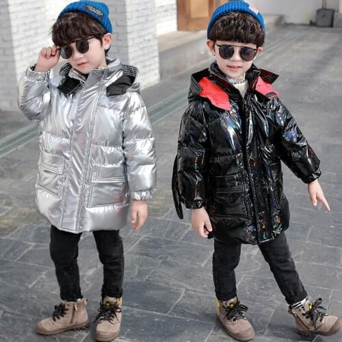 Boys' Back Wings Cotton-Padded Coat Thickened 2020 Winter Childrens Hoodie Colorful Bright Leather Cotton-Padded Jacket