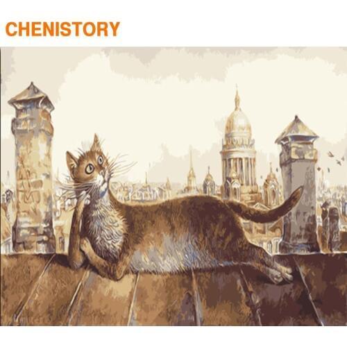 CHENISTORY Frame Cat DIY Painting By Numbers Animals Modern Paint By Numbers Acrylic Handpainted Oil Painting For Home Decors