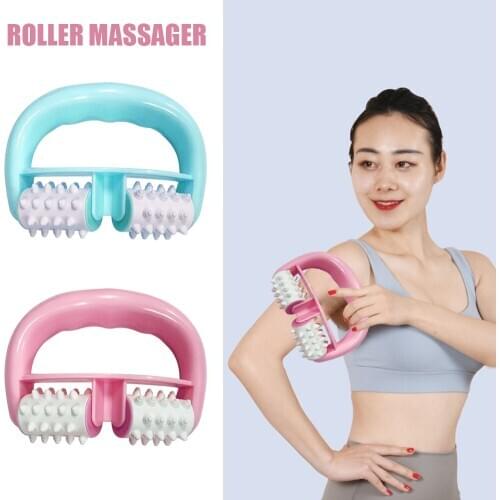 PVC Plastic Manual Body Slimming Roller Massager Dual Wheel Handheld Pain Relief Body Massage Tools for Arm Leg Neck