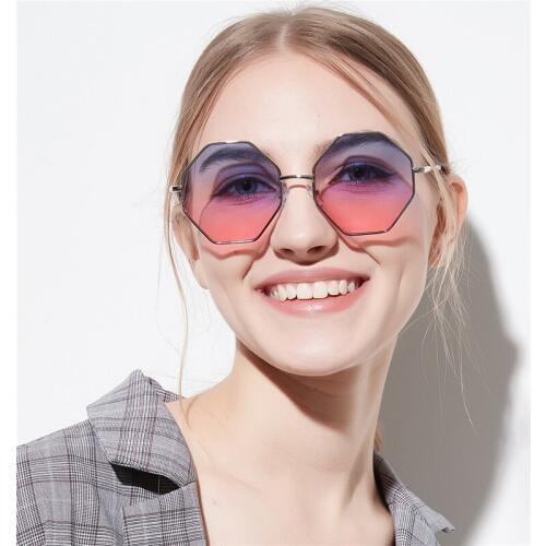 Sunglasses Women Gradient Polygon Oversized Sun Glasses for Woman Square Female Fashion Large Face Decoration Alloy Frames Brand