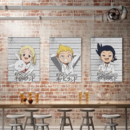 WTQ Vintage Poster Canvas Painting The Promised Neverland Anime Retro Posters Emma Norman Wall Art Picture Room Decor Home Decor