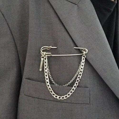Japan and South Korea Punk Tide Cool Chain Pin Brooch 2020 Street Fashion Metal Decoration Punk Hip Hop Clothing Men Accessories