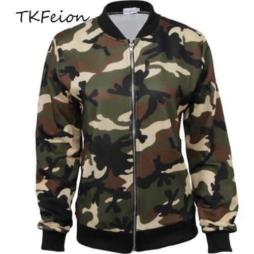 Womens Camouflage Jackets Green Grey Color 2018 Style Spring Autumn Female Fashion Coats Long Sleeve Stand Neck Ladies Slim Tops