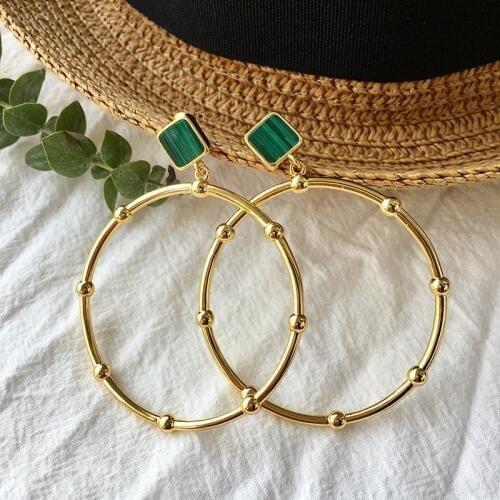 Niche Brand Fashion Hyperbole Bamboo Festival Circle Pendant Earrings Green White Malachite Studs Earrings For Women