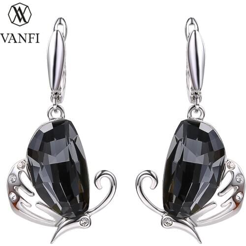 Kfvanfi Zinc Alloy Big Stone Grey Purple Crystal Jewellery Earrings For Women Rhinestones Pendientes Butterfly Earrings