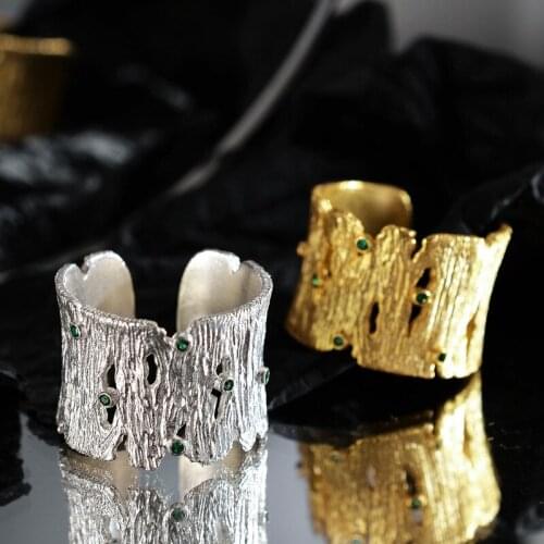 Simple niche S925 sterling silver open ring bark texture ring female ins wind opening CZ diamond index finger ring