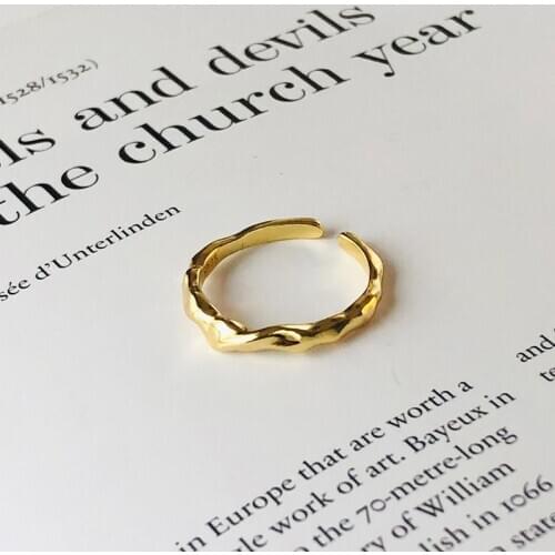Thin 18k gold plated 100% Authentic 925 sterling silver Gold Irregular Geometric Ring Adjust open Womens Jewelry TLJ1181
