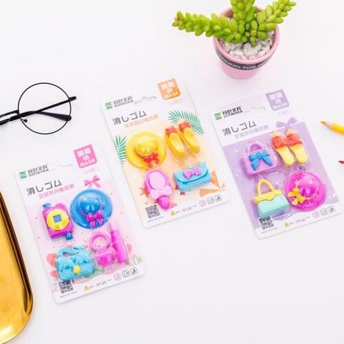 1 Sheet Girls Hat High Heel Shoes Handbag Series Pencil Eraser,Rubber Novelty Kids Student Learning Office New Stationery