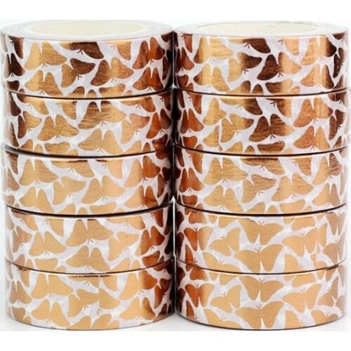 10PCS/lot Decorative Copper Butterfly Foil Washi Tapes Paper for Scrapbook Bullet journal Adhesive Masking Tapes School Supply