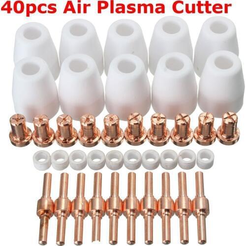 40pcs Air Plasma Cutter Accessories of Ceramic Nozzles Vortex Rings Nozzles and Electrodes Fit for PT-31 LG-40 Torch CUT-40 50