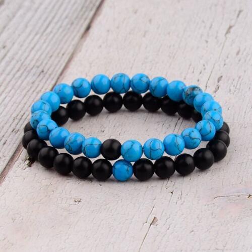 Amader 2PCS/L Distance Bracelet For Women Men Blue&Black Stone Yoga Energy Beaded Couple Bracelets Men Gifts Ladies WAB241