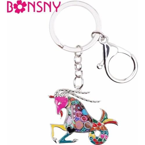 Bonsny Enamel Star Lucky Zodiac Capricorn Key Chain Women Keyrings Gift HandBag Charms Keychain Car key Purse Fashion Jewelry
