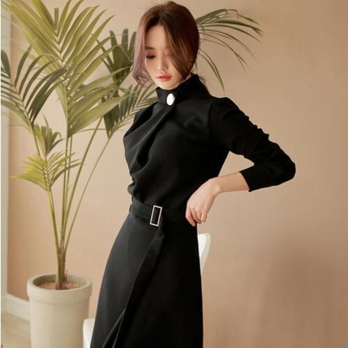 Business dress for women office ladies korean style black social dress for work autumn winter dress 2018 KK2574 X