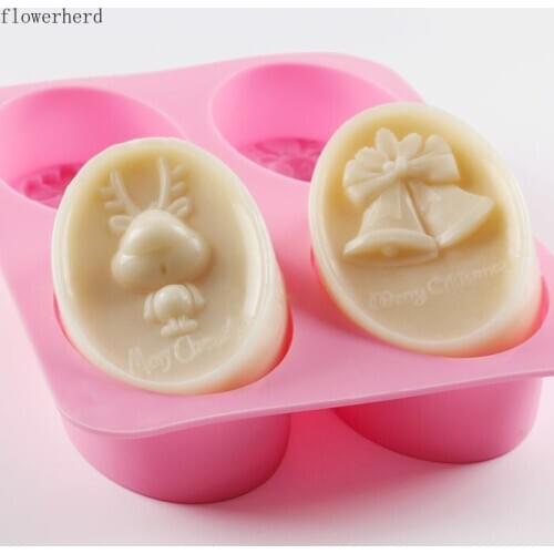 DIY Handmade Soap Mold 4-hole Christmas Reindeer Bell Soap Making Supplies Cake Decoration Accessories Fondant Cake Mold
