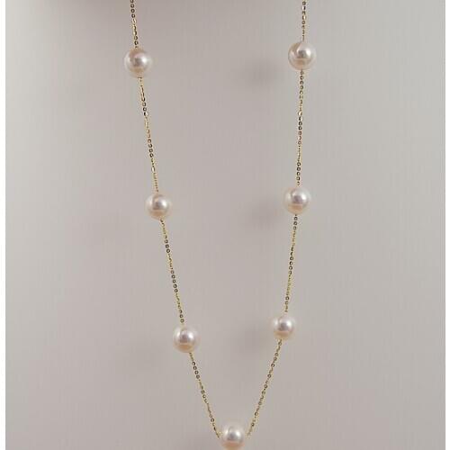 Perfect Woman Pearl Necklace 8-9mm White Color Round Real Pearl 18K Gold Chain Necklace Handmade Fine Jewelry Chirstmas Gift