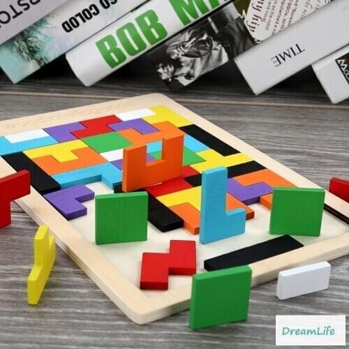 New High Quality Wooden Tangram Brain Tetris Game Puzzle Bloacks Preschool Children Play Harmless Wood Training Educational Toys