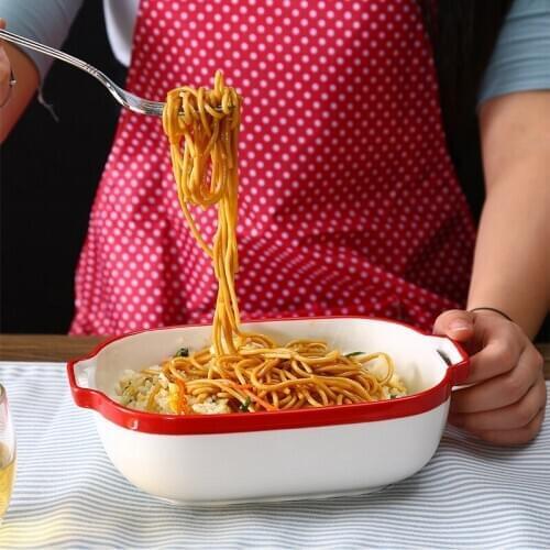 Baking Plate Ceramic Cheese Baked Rice Rectangular Oven Creative Western Household Dishes Plate Tableware Set Baked Tableware