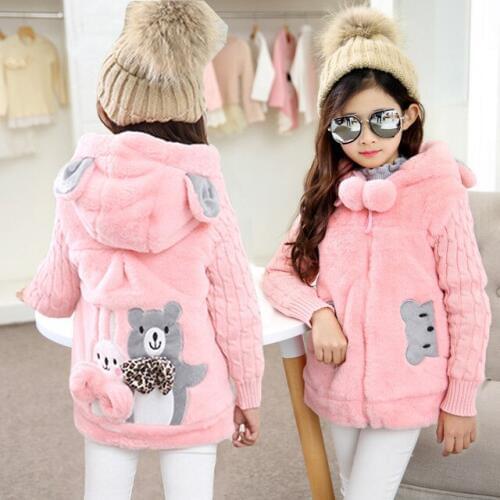 Autumn Winter Coat For Girl Woolen Girls Jacket Thick Fake Fur Warm Jackets For Girls Clothes Coat Casual Hooded Kids Outerwear