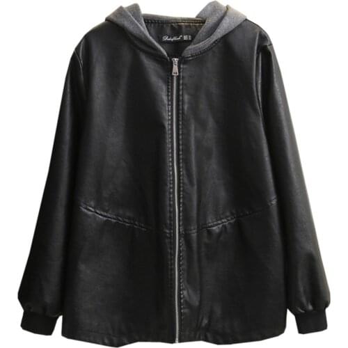 Spring 2021 Women Jacket Plus Size Fashion Casual Clothes Female Coats Washed PU Leather Hooded Zipper Chaqueta De Mujeres
