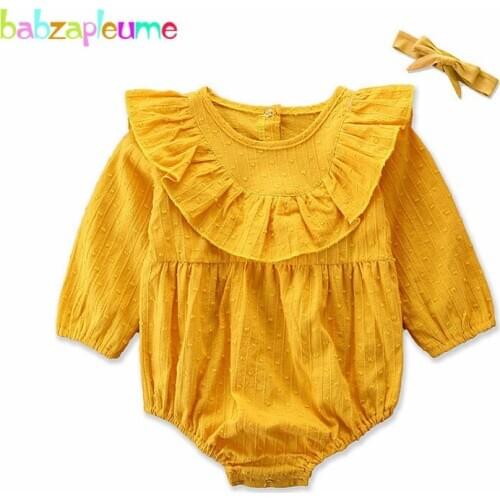 2Piece/Summer Newborn Clothes Baby Girls Jumpsuit Cute Long Sleeve Solid Princess Bodysuits+Headband Infant Clothing Sets BC1397