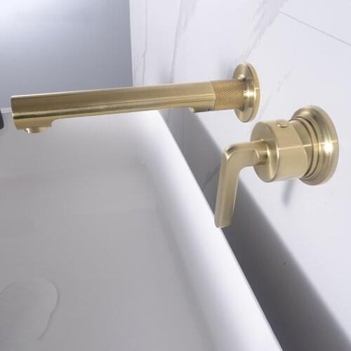 Brushed Gold Bathroom Basin Faucet Soild Brass Sink Mixer Hot & Cold In-Wall Single Handle 2 Holes Lavatory Crane Tap Gun Grey