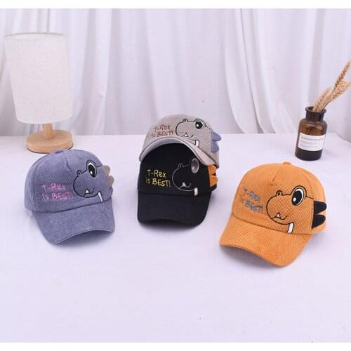 Cute Baby Caps Cartoon Dinosaur Kids Boy Baseball Cap Children Corduroy Adjustable Sun Protection Hat Summer Autumn