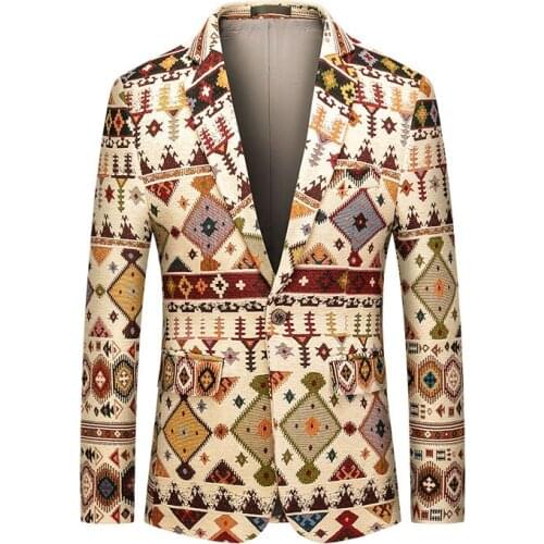 Fashion Chinese Style Mens Suit Jacket Blazers Single Breasted Plus Size 6xl Men Blazer Slim Fit Floral Print 6XL M