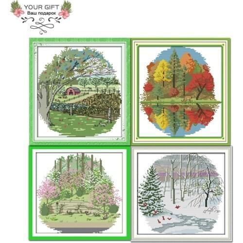 Joy Sunday F621F622F623F624 Counted and Stamped Suburban Four Seasons Spring Summer Autumn Winter Home Decor Cross Stitch Kits