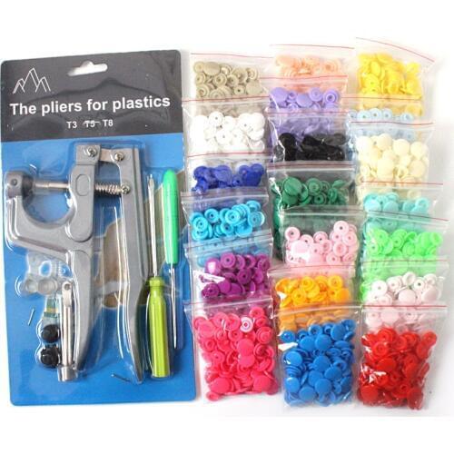 208 pcs of Shape Fastener Snap Pliers KAM Buttons sets Included Snap Buttons Stud Cloth Button Press Machine