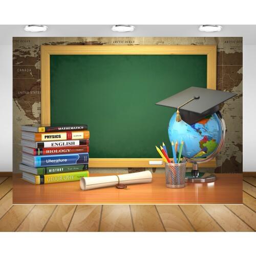 Back to School Backdrop Online Teaching Live Broadcast Background Photography Blackboard Graduation Party Banner Props Books
