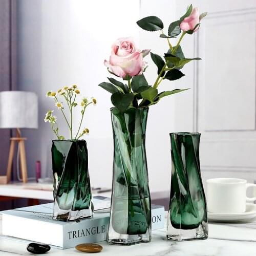 New Geometry Irregular Vase Nordic Style Glass Exquisite Green Vase Creative Nordic Style Vaas Groot Flower Decoration EI50VA