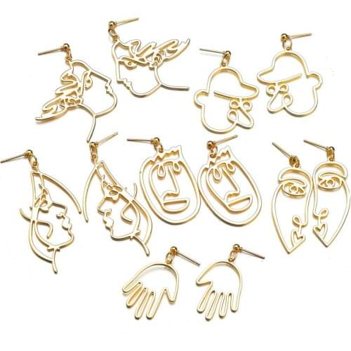 New Styles Human Face Drop Earrings Retro Statement Metal Fashion Abstract Hollow Out Dangle Earrings Girls Gift