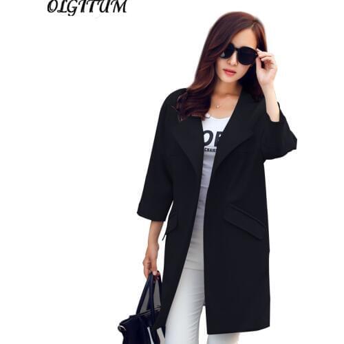 OLGITUM HOT SALE! 2019 New Fashion Women Spring Coat Female O-Neck Quarter Sleeve Women Trench Coat Women Long Coat